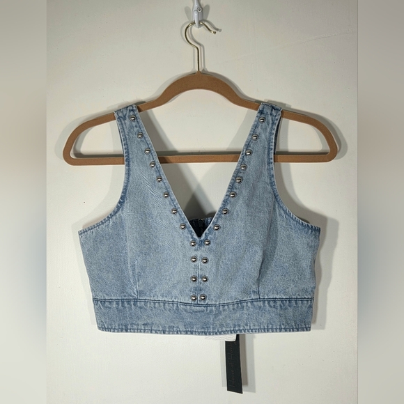 House of Harlow 1960 Tops - HOUSE OF HARLOW 1960 DENIM STUDDED CROP TOP.